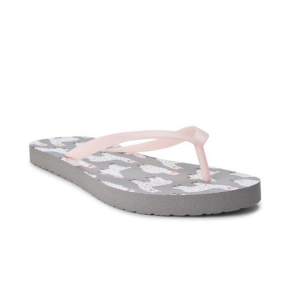 Time and Tru bundle of 2 pairs flip flops Set Size 11 12 NWT NEW Pink Grey Llama - Picture 4 of 7